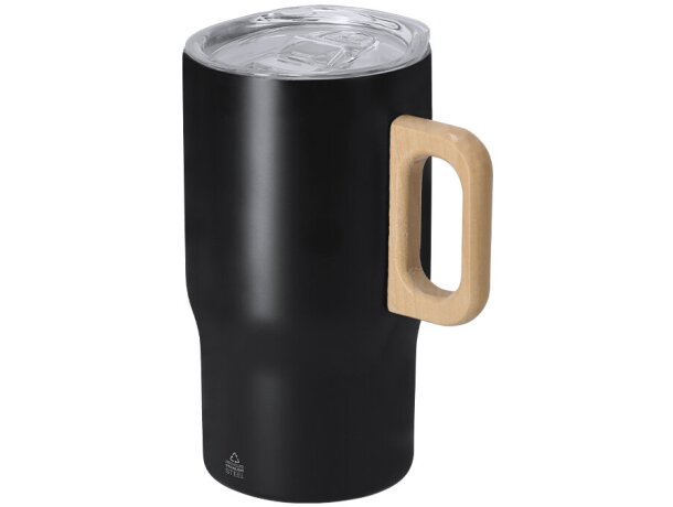 Taza térmica Zaran acero inoxidable reciclado asa de madera detalle 1
