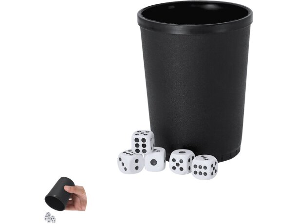 Juego de dados Layshi con cubilete en polipropileno negro detalle 1
