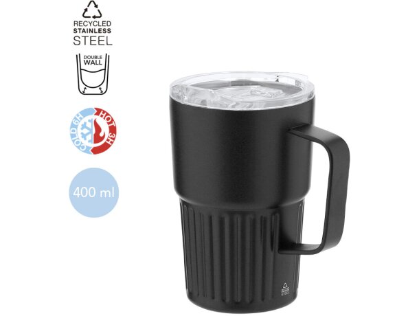 Taza térmica Finbar con tapa rosca en acero inox reciclado detalle 1