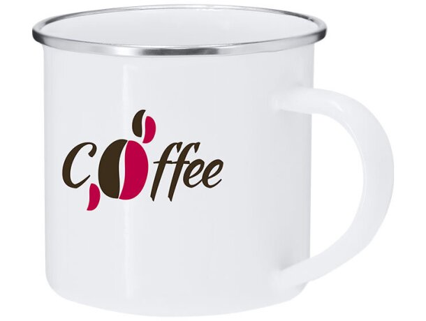 Taza sublimación Deriox metal 200ml blanco cromado detalle 3