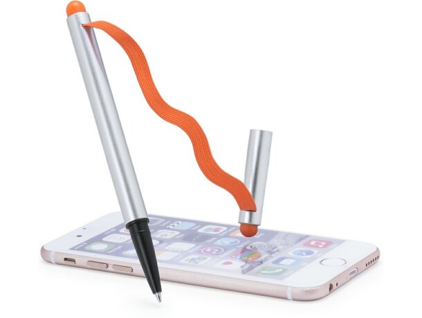 Bolígrafo Kostner ajustable en móvil o tablet merchandising naranja
