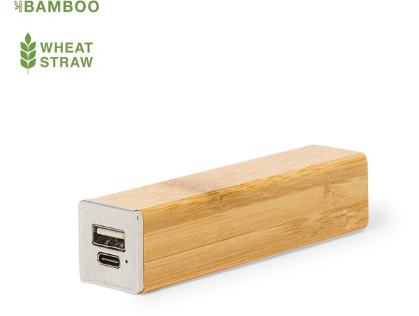 Batería externa personalizada 2200 mah bambú Godimer detalle 1