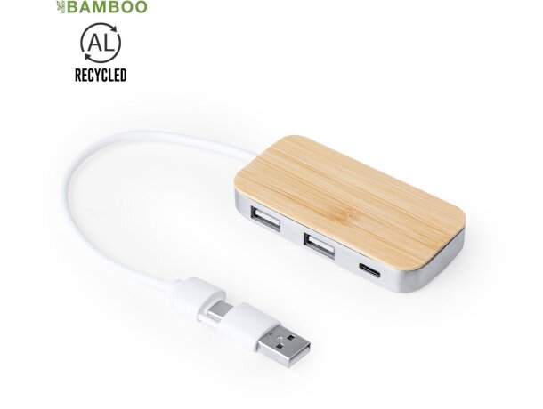 Puerto USB Zurk aluminio reciclado y bambú certificado GRS detalle 1