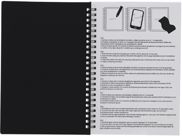 Libreta borrable Gratox con bolígrafo y paño limpiador detalle 3