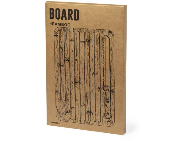 Tabla de madera publicitaria con cuchillo a juego Myoria detalle 5