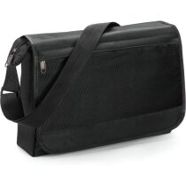 Bandolera de poliéster con bolsillo exterior negra grabado