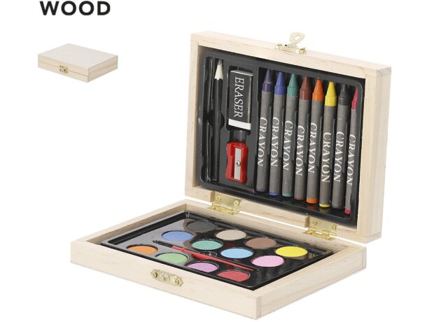 Estuche madera Lidner 24 piezas ceras y acuarelas infantil detalle 1