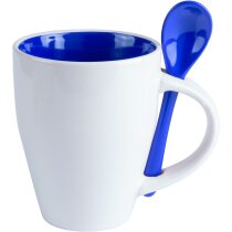 Taza de cerámica cónica blanca con cuchara de color roja Taza de cerámica cónica blanca con cuchara de color roja