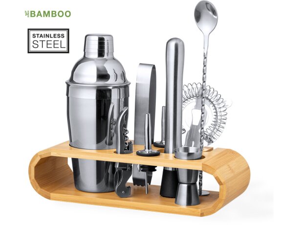Set cóctel Hunton con base bambú y 9 accesorios profesionales detalle 1