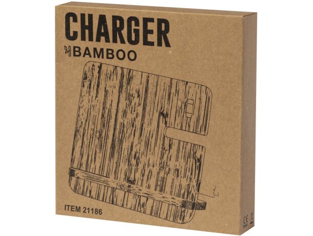 Cargador inalámbrico con logo bambú multicargador Hamsy detalle 7