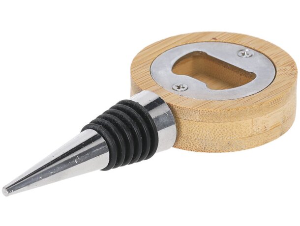 Tapón abridor Pomni de bambú y acero inoxidable con cierre hermético detalle 3