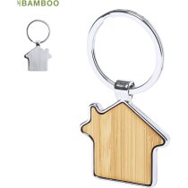 Llaveros de casa personalizado de bambú con bordes de metal