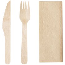 Set cubiertos madera natural Kumix con servilleta