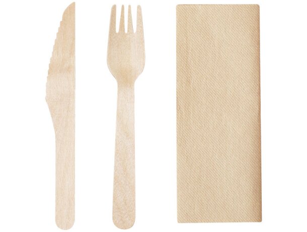 Set cubiertos madera Kumix con servilleta kraft detalle 5