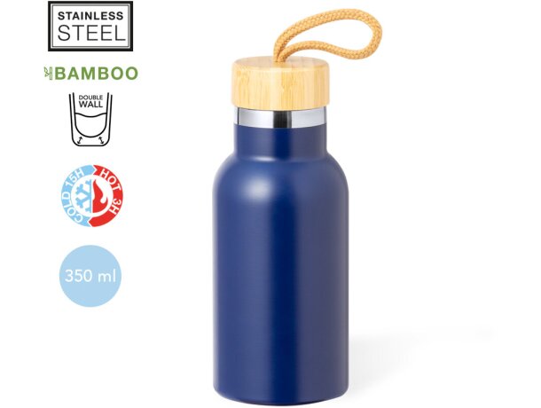 Botella de acero con asa de transporte y tapón de bambú 350ml Flazer detalle 1