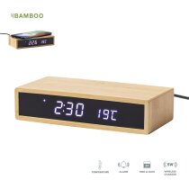 Reloj de mesa con cargador inalámbrico Islum fabricados en bambú natural
