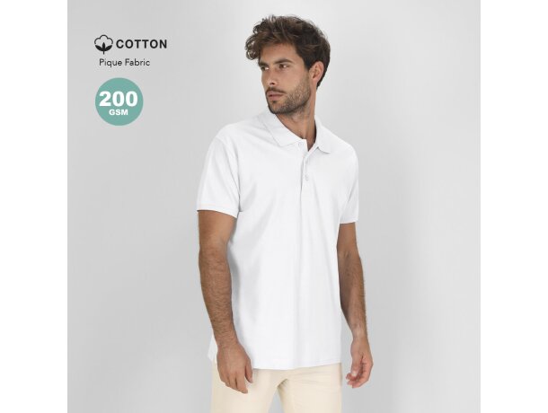 Polo blanco Chaplin adulto de algodón ring spun 200 g/m² detalle 1