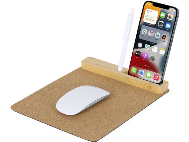 Alfombrilla multifunción Dannax con hub USB y base de bambú detalle 2