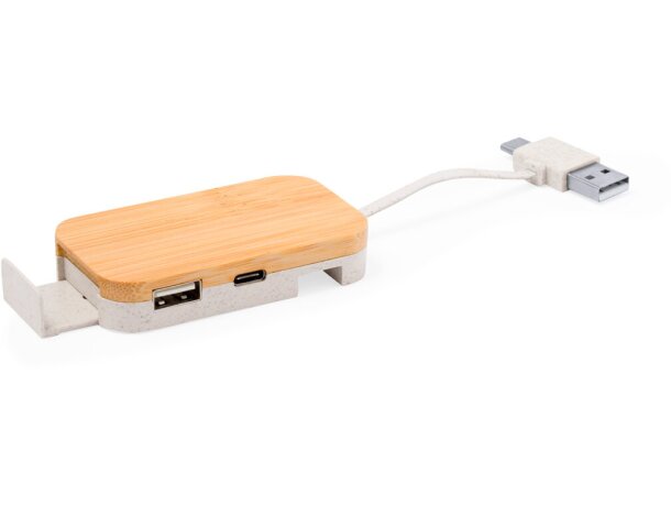 Puerto USB con soporte móvil Flow bambú y caña de trigo detalle 2