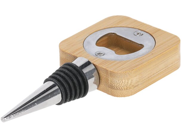 Tapón abridor Pomni de bambú y acero inoxidable con cierre hermético detalle 2