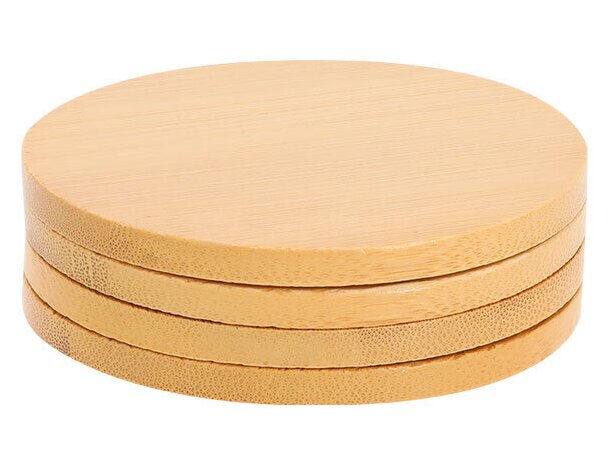 Set posavasos bambú Elmor sostenible con bolsa algodón detalle 3