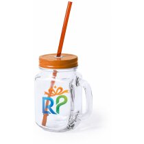 Tarro cristal personalizado tapa metálica pajita 500ml naranja