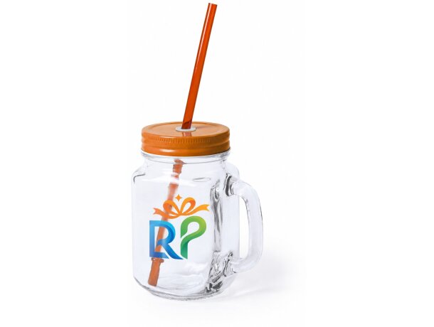 Tarro Heisond de cristal 500ml con tapa metálica y pajita incluida detalle 1