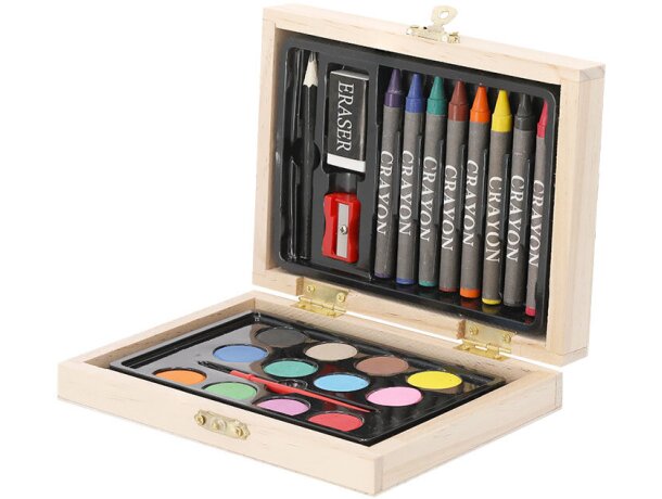 Estuche madera Lidner 24 piezas ceras y acuarelas infantil detalle 2