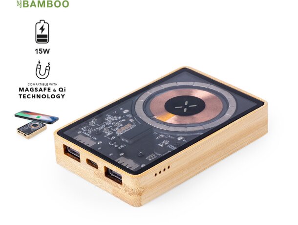 Powerbank impreso 5000 mah de bambú Dominik detalle 1