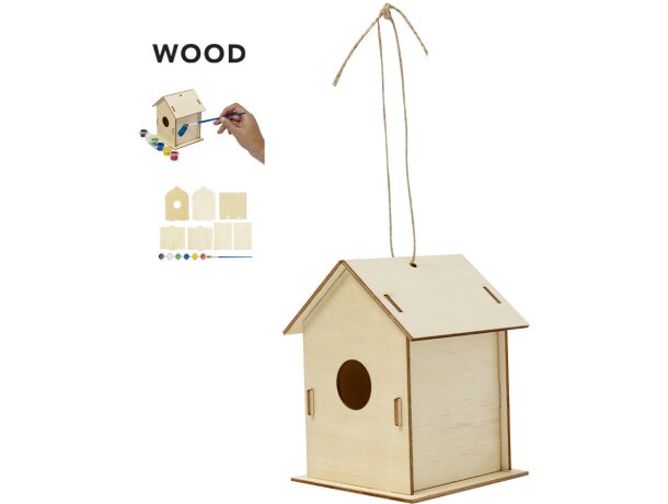 Caseta para pájaro Spydel de madera natural personalizable detalle 1