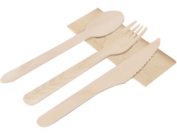Set cubiertos madera natural Grinox con servilleta kraft detalle 1