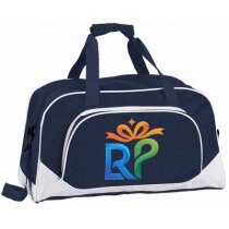 Bandolera publicitaria Novo 600D bicolor base blanca 42 x 24 cm