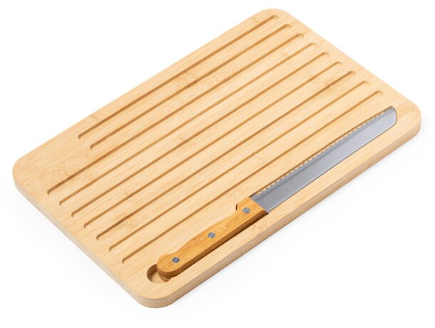 Tabla de madera publicitaria con cuchillo a juego Myoria detalle 4
