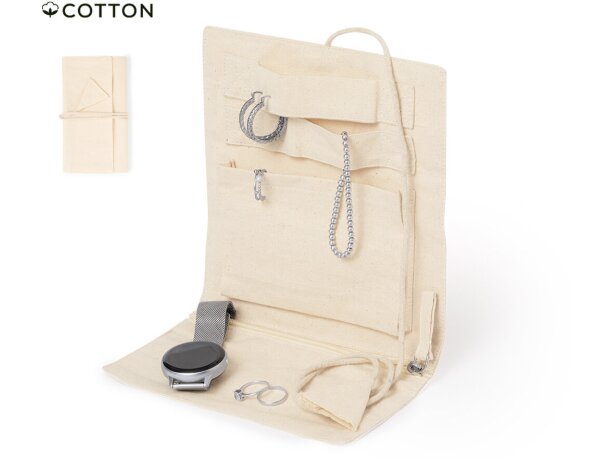 Joyero algodón natural Azix con cremallera y cordón detalle 1