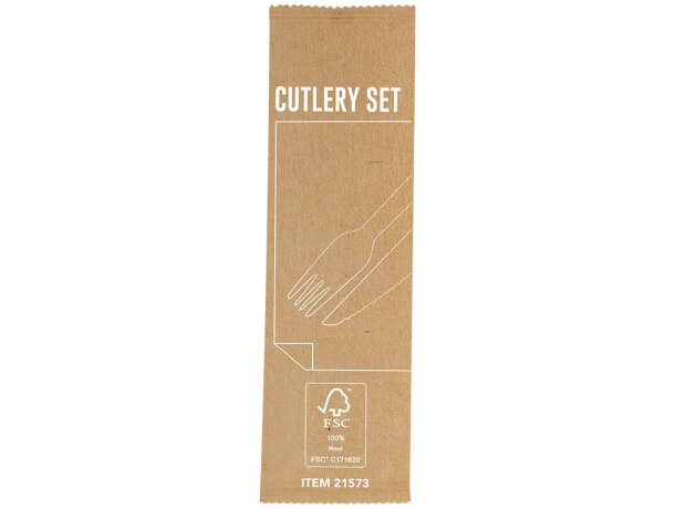 Set cubiertos madera Kumix con servilleta kraft detalle 3