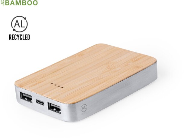 Power bank Newin aluminio reciclado bambú 5000 mAh dual USB detalle 1