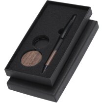 Set Lonlok bolígrafo y llavero metal madera nogal