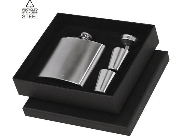 Set petaca Almaz acero inoxidable reciclado 175 ml con vasos detalle 1