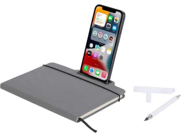 Bloc notas Cruas con soporte smartphone y bolígrafo eterno detalle 4