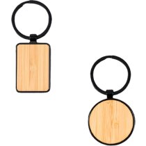 Llavero bambú rectangular o circular con borde metálico