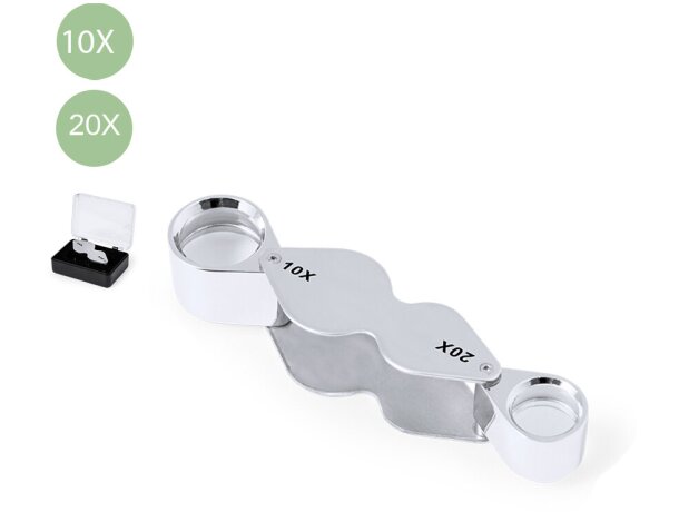 Lupa plegable doble Nalix con aumento 10x y 20x en metal detalle 1
