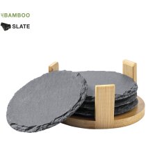 Set de posavasos redondo con cantos irregulares base de madera