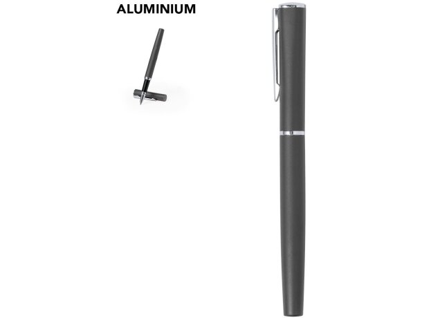 Bolígrafo roller con logo de aluminio tinta gel azul Suton detalle 1