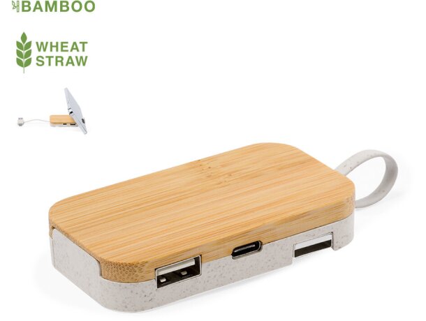 Puerto USB con soporte móvil Flow bambú y caña de trigo detalle 1