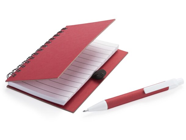 Libreta Pilaf con 50 hojas y mini bolígrafo personalizado roja