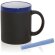 Taza pizarra promocional con tizas de colores azul