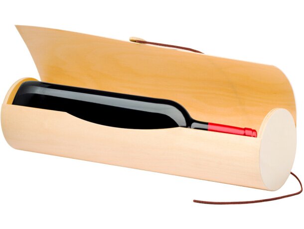 Caja presentación madera Majan cilíndrica con cierre polipiel detalle 4