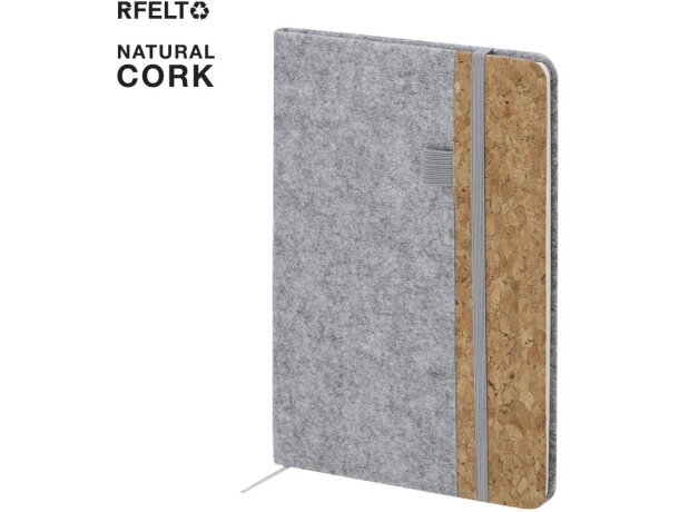 Bloc notas Driscol con portada fieltro RPET y corcho natural detalle 1