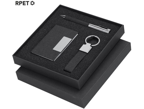 Set Fraxen tarjetero bolígrafo llavero corporativo rpet negro detalle 1