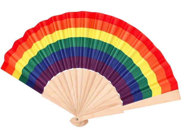 Abanico plegable Prokip con varillas de madera y tela multicolor detalle 2